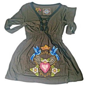 Live With Love Boutique Womens Long Sleeve Embroidered Shirt. Size S